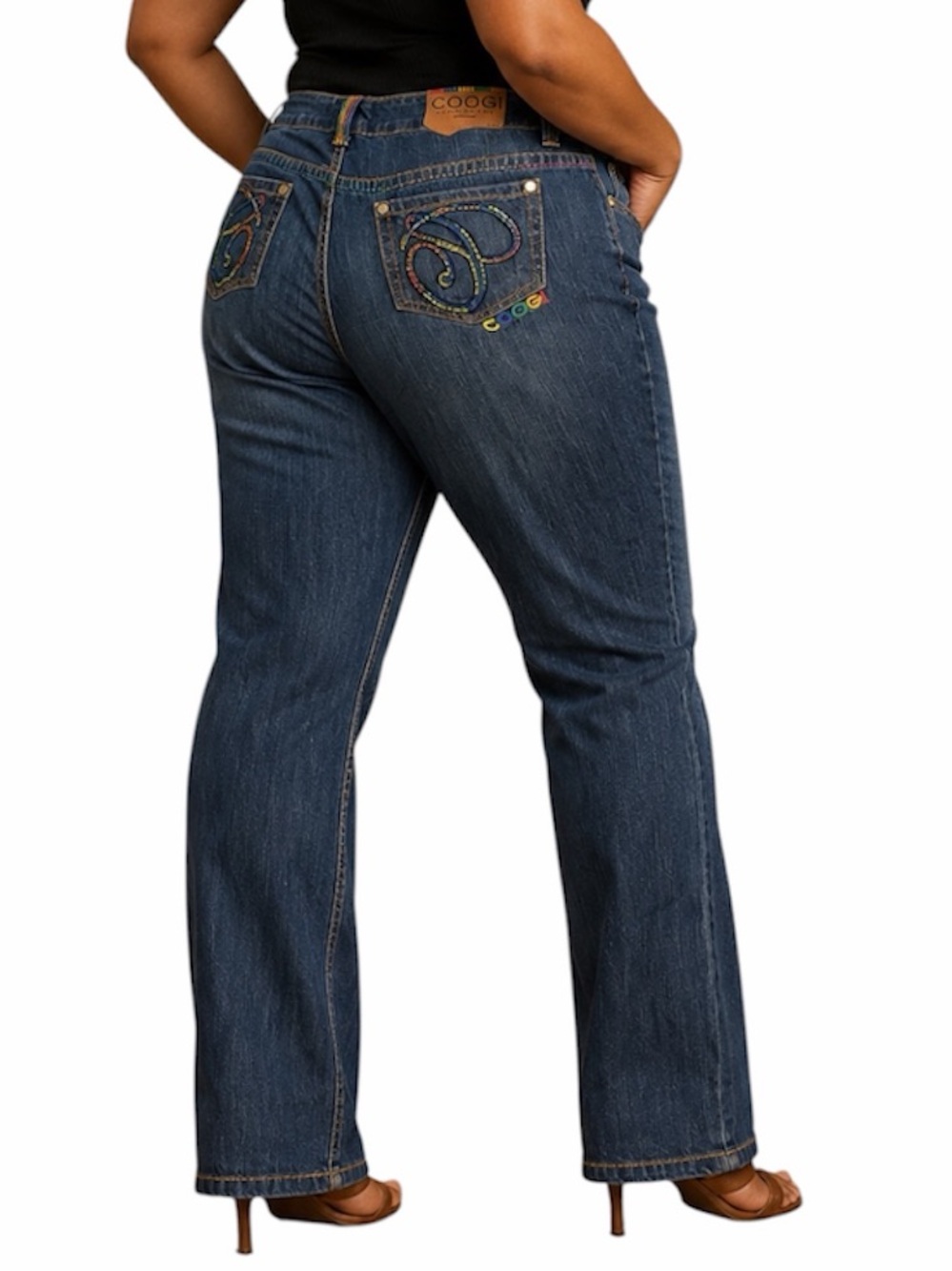 COOGI Y2K Dark Wash Rainbow Embroidered Bootcut Jeans